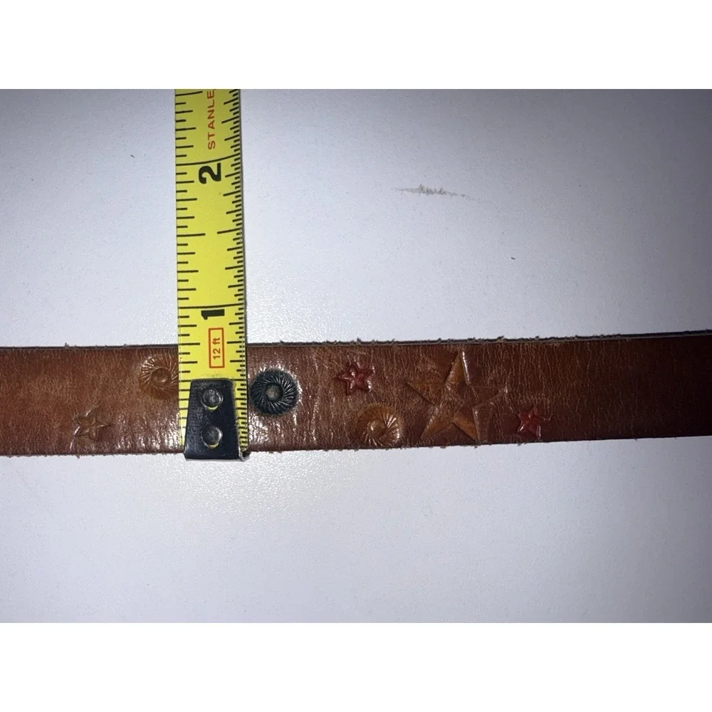 Tooled Leather Belt Red Stars Western Cowgirl Brown‎ Vtg Slim 37